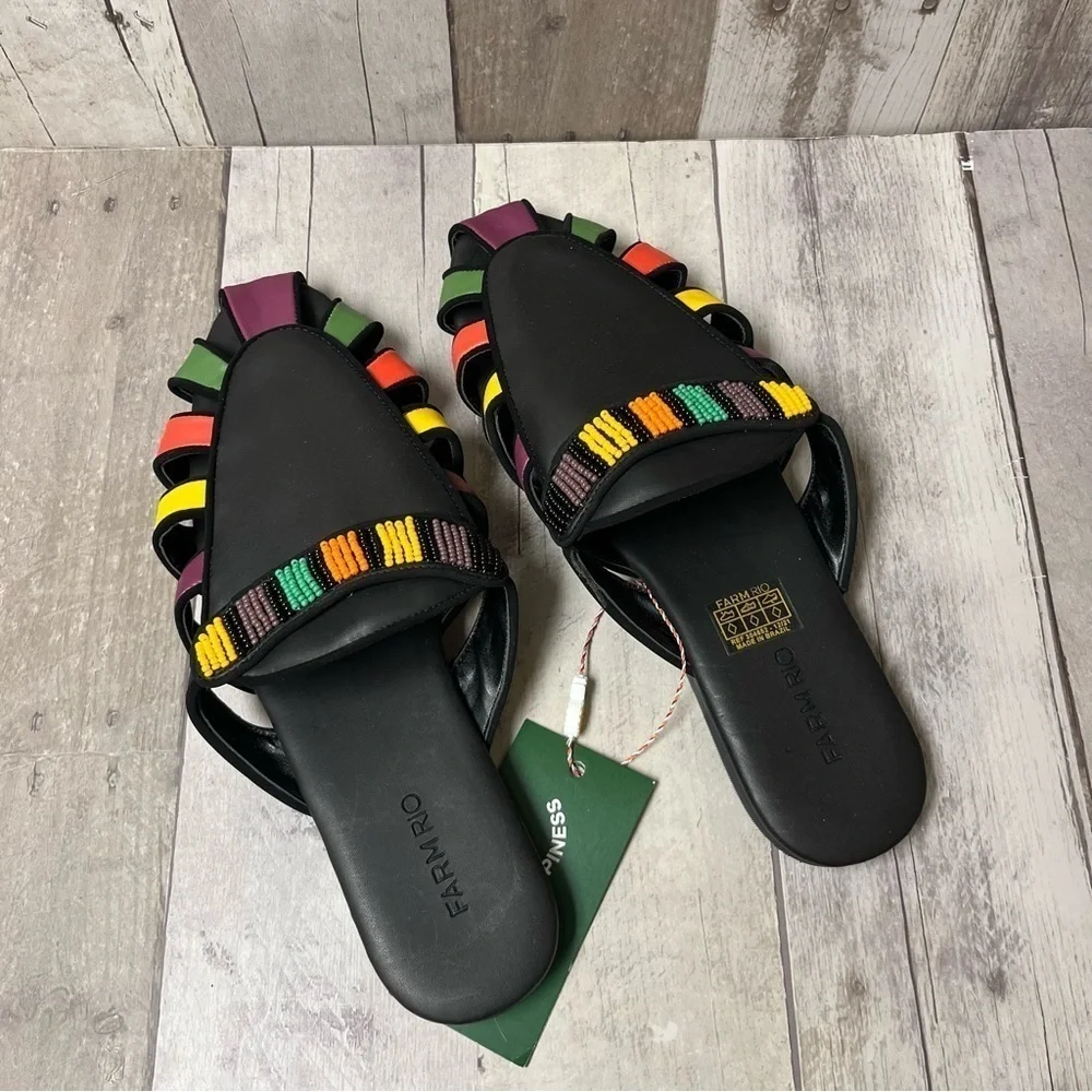 NWB FARM Rio Black Rainbow Beaded Mule Size 10 - Picture 8 of 10